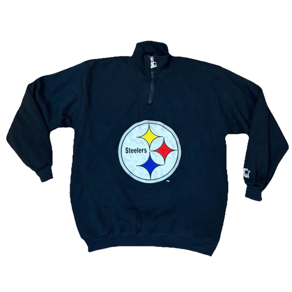 Vintage Y2K 90s Steelers Starter Pro-Line Quarter Zip Sweatshirt Sweater Pockets
